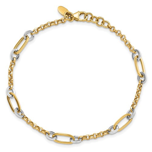 14k Two Tone Gold Fancy Oval Link Bracelet