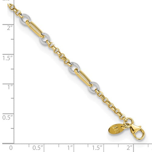 14k Two Tone Gold Fancy Oval Link Bracelet