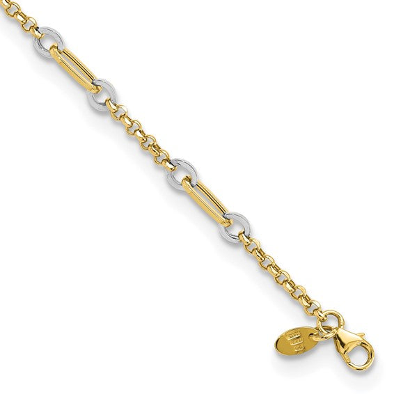 14k Two Tone Gold Fancy Oval Link Bracelet