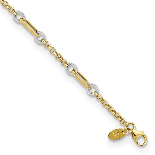 14k Two Tone Gold Fancy Oval Link Bracelet