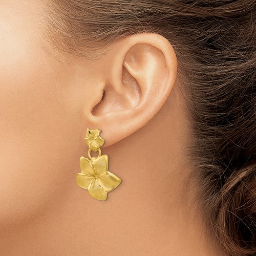14k Plumeria Dangle Post Earrings
