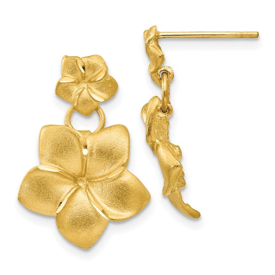 14k Plumeria Dangle Post Earrings