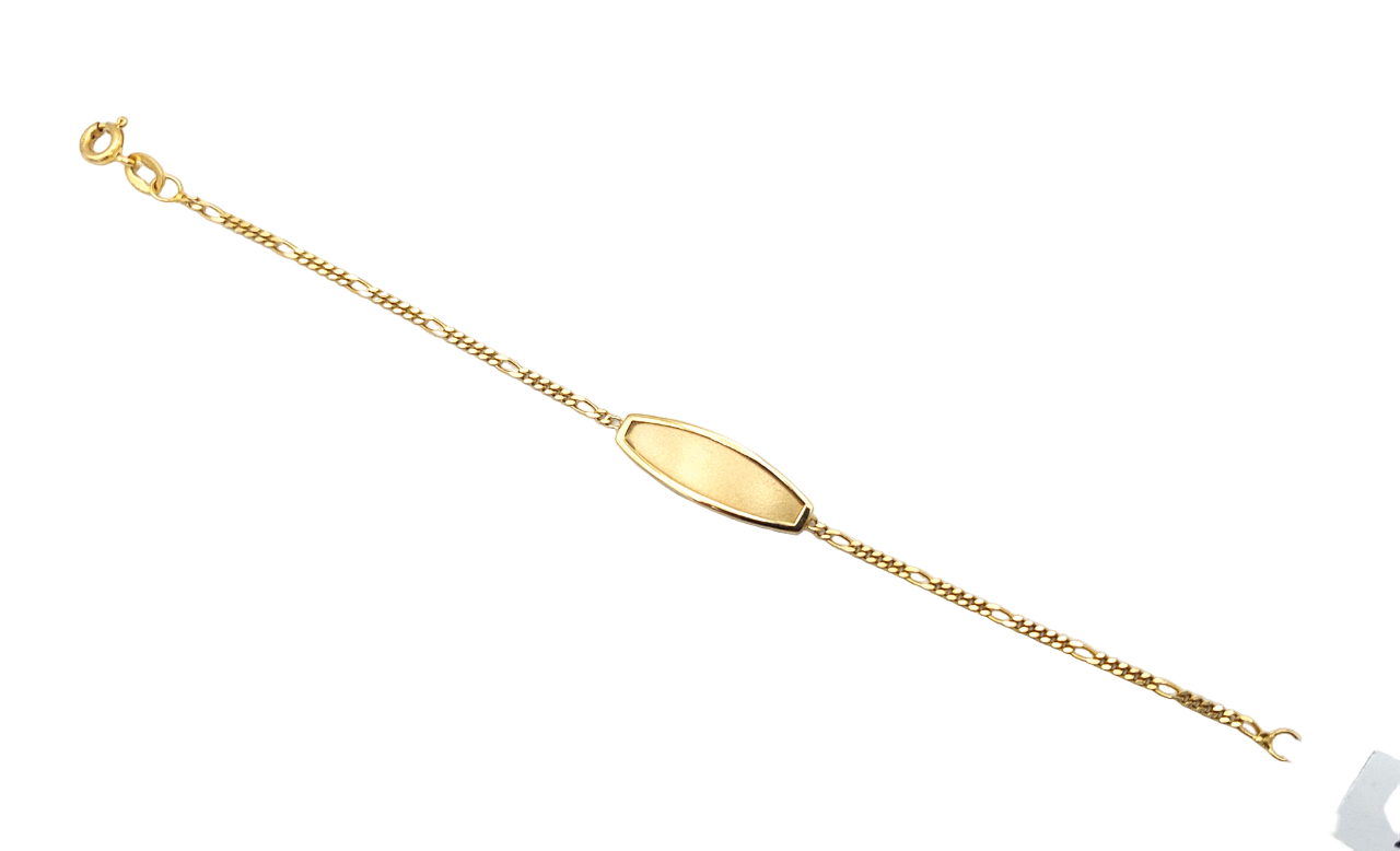 14k Children's Satin & Polished Bezel Figaro Link ID Bracelet