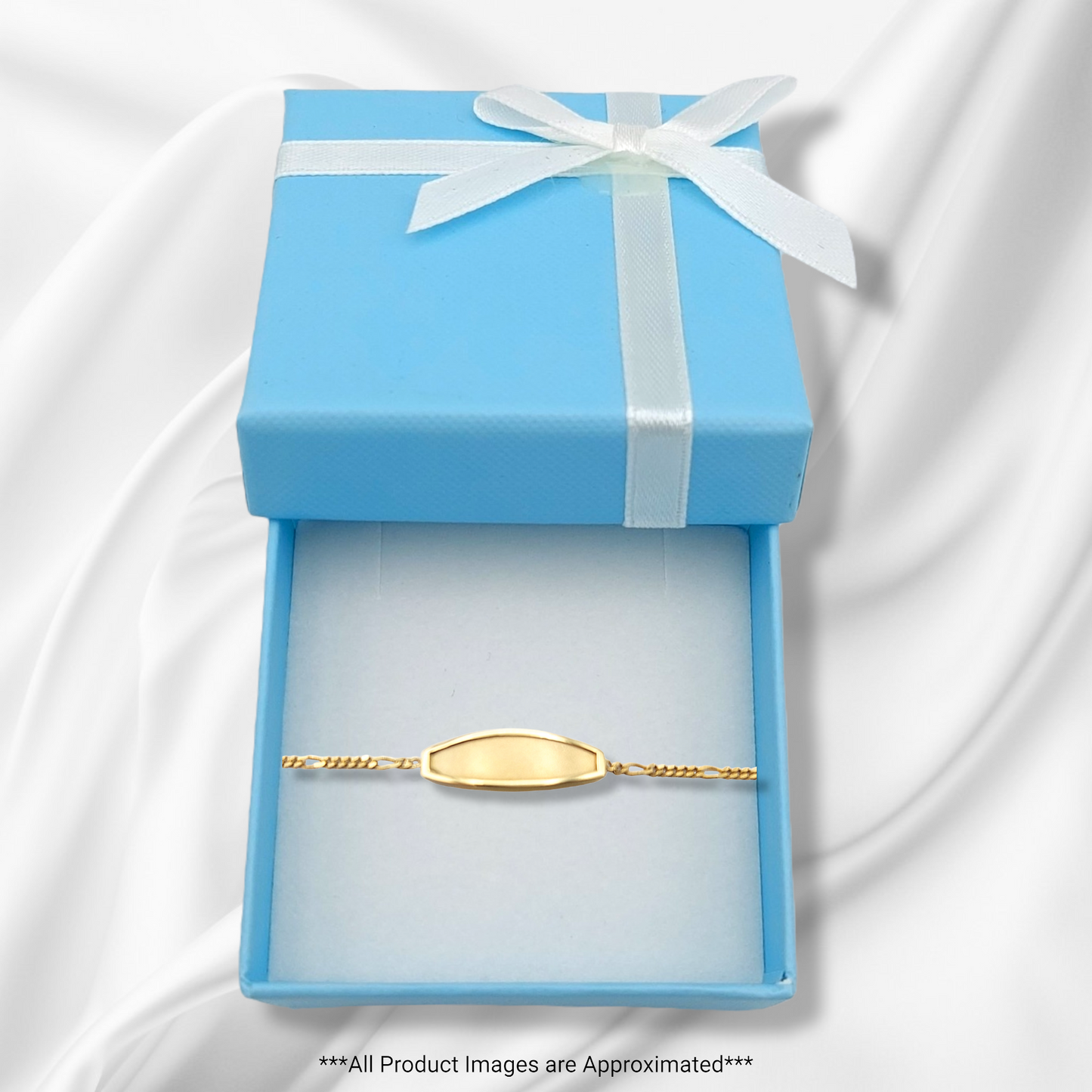 14k Children's Satin & Polished Bezel Figaro Link ID Bracelet
