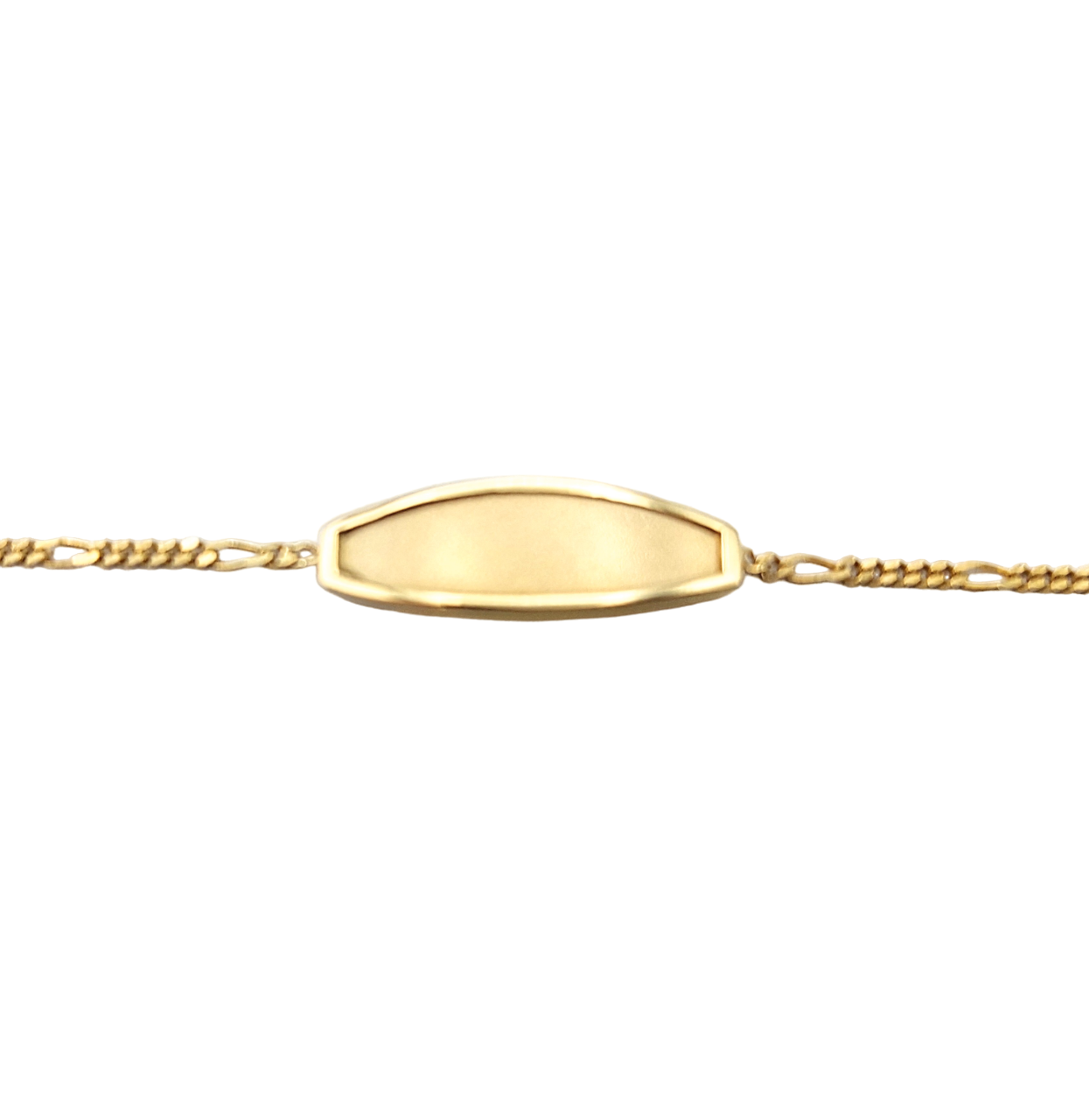 14k Children's Satin & Polished Bezel Figaro Link ID Bracelet