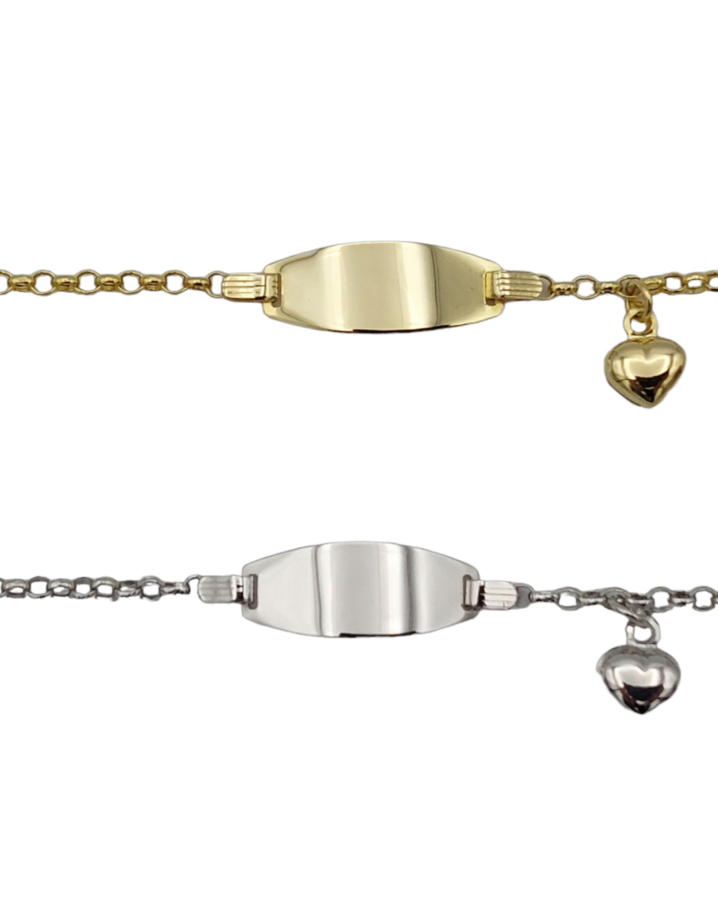 14k Children's Dangling Heart Rolo Link ID Bracelet