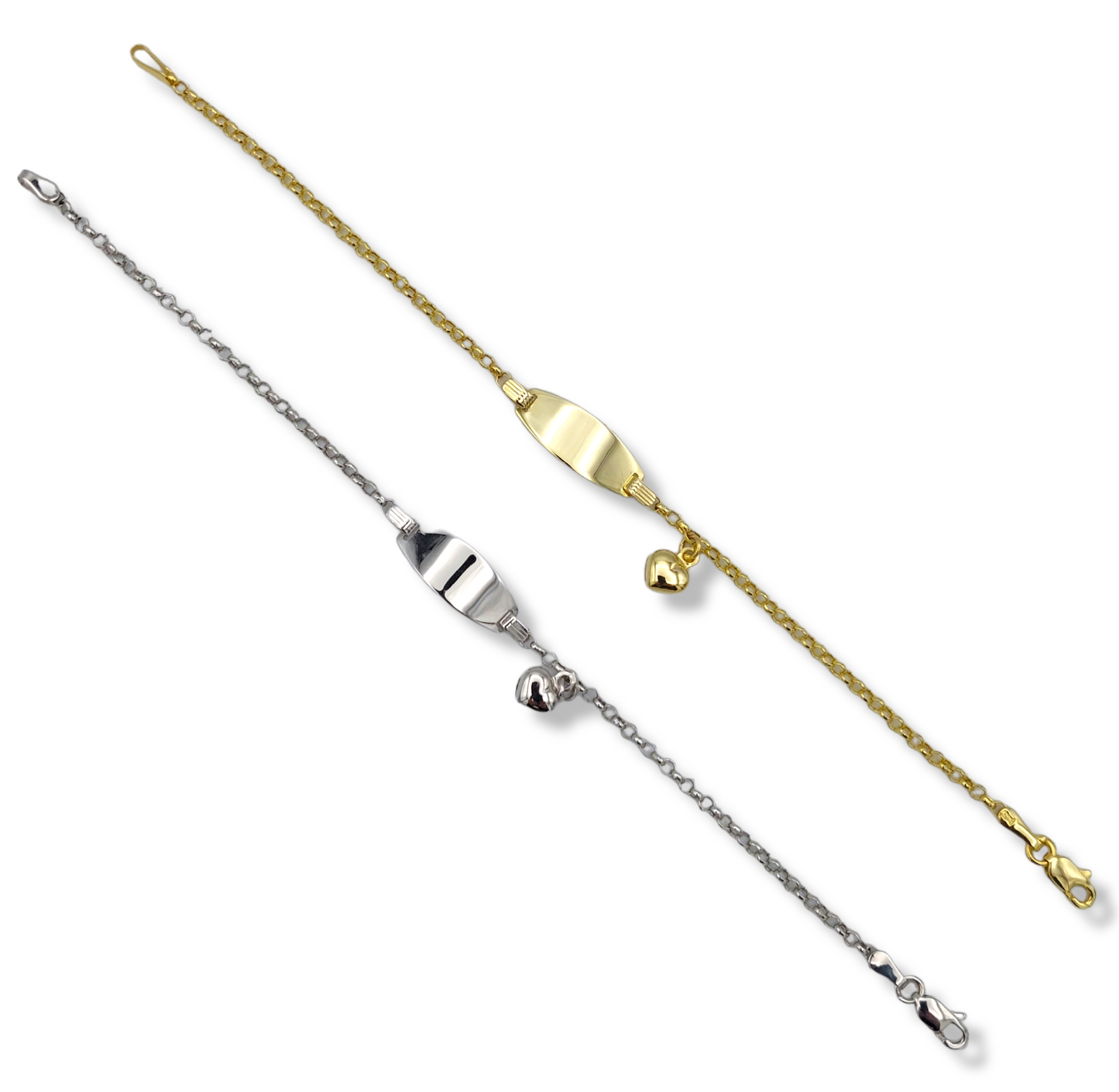 14k Children's Dangling Heart Rolo Link ID Bracelet