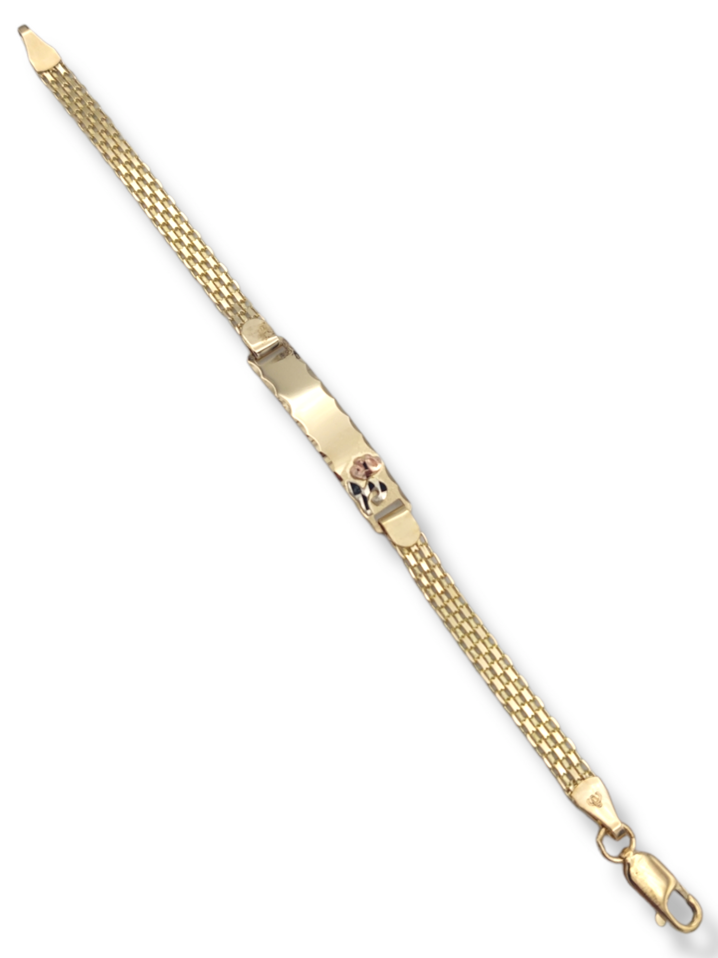 14k Bismark Link w/ Tri-Color Rose ID Bracelet