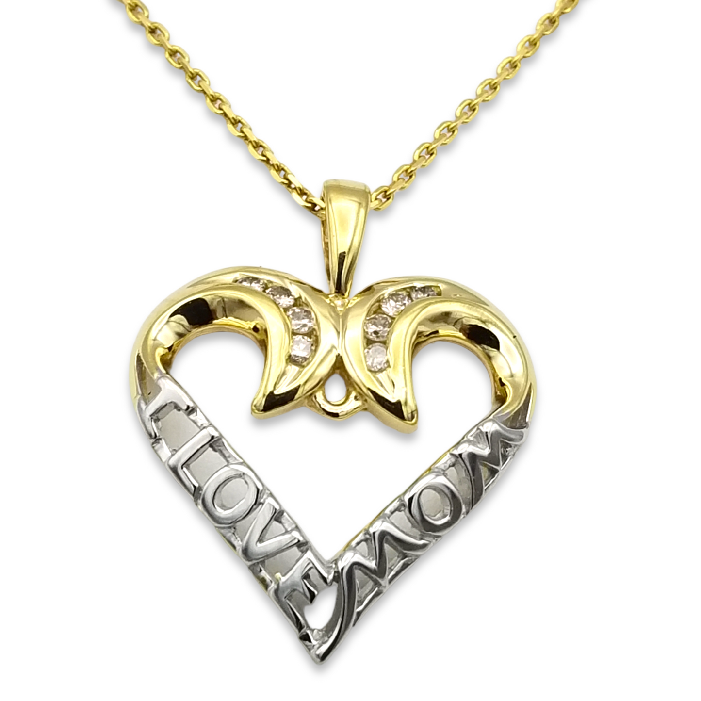 14k Two-Tone Diamond I Love Mom Heart Charm