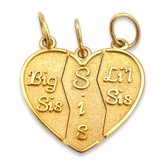 14k Big Sis - Sis - Lil Sis 3 Way Split Charm