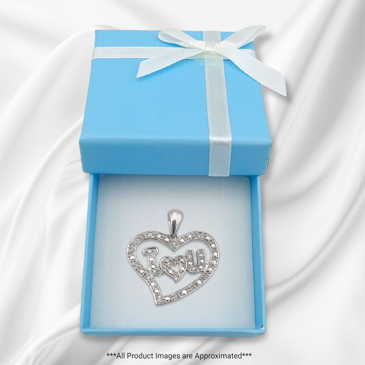14k White Diamond I Love You Heart Pendant