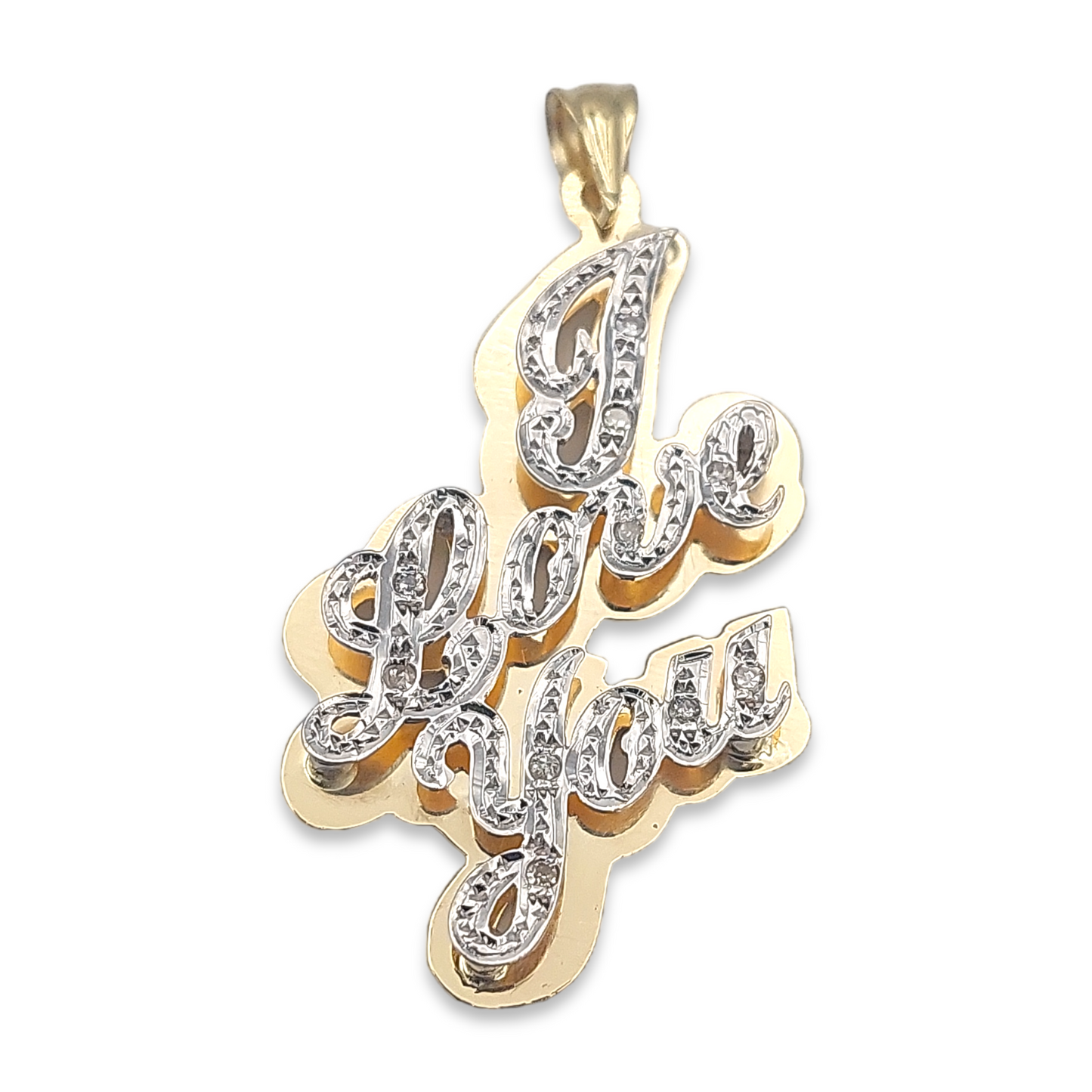 14k Two-Tone Diamond I Love You Charm