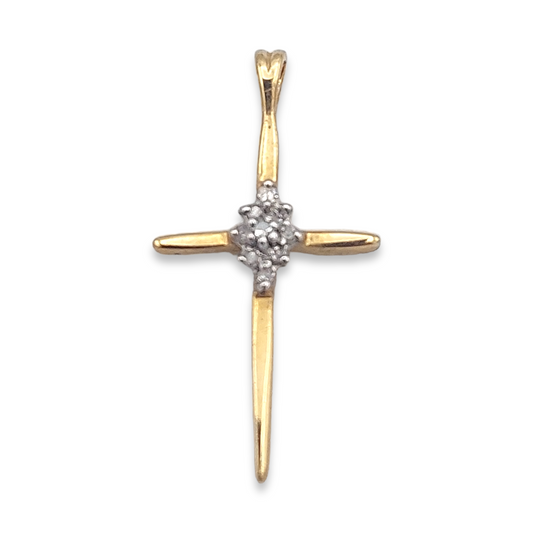 10k Diamond Cluster Cross Pendant