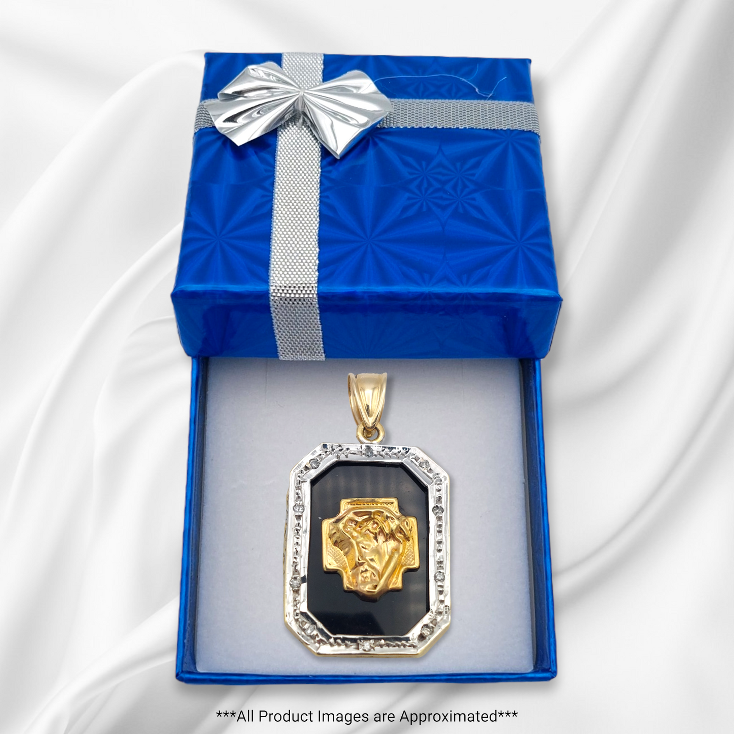 14k Two-Tone Onyx Diamond Bezel Christ Head Pendant