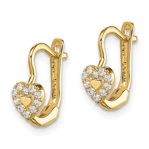 14k CZ Heart Lever-Back Earrings