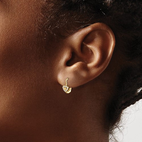 14k CZ Heart Lever-Back Earrings