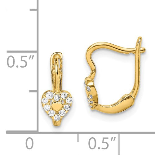 14k CZ Heart Lever-Back Earrings