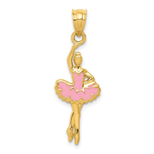 14k Pink Enameled Ballerina Charm