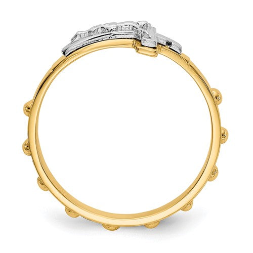 14k Two-Tone Rosary Crucifix Ring