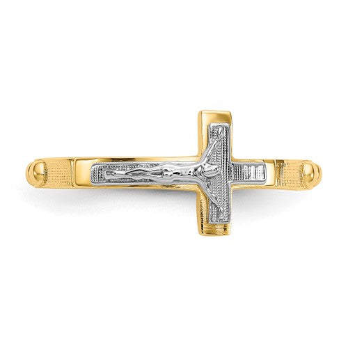 14k Two-Tone Rosary Crucifix Ring