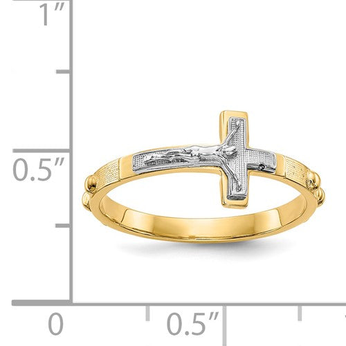 14k Two-Tone Rosary Crucifix Ring