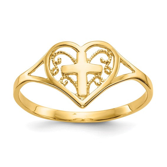 14k Heart Cross Ring