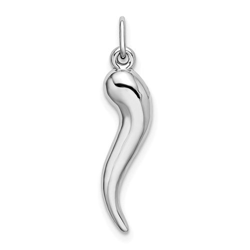 14k White Gold Hollow Italian Horn Charm Pendant - 27 x 6.25 mm