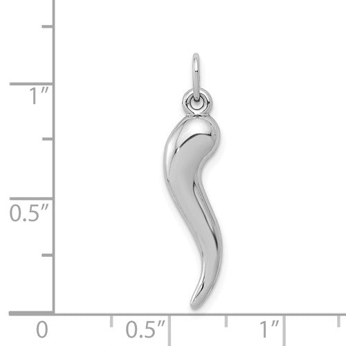 14k White Gold Hollow Italian Horn Charm Pendant - 27 x 6.25 mm