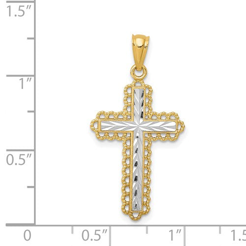 14k Two-Tone Diamond-Cut Cross Pendant