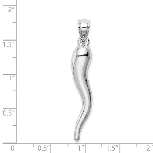 14k White Gold Hollow Italian Horn Charm - 44.5 mm