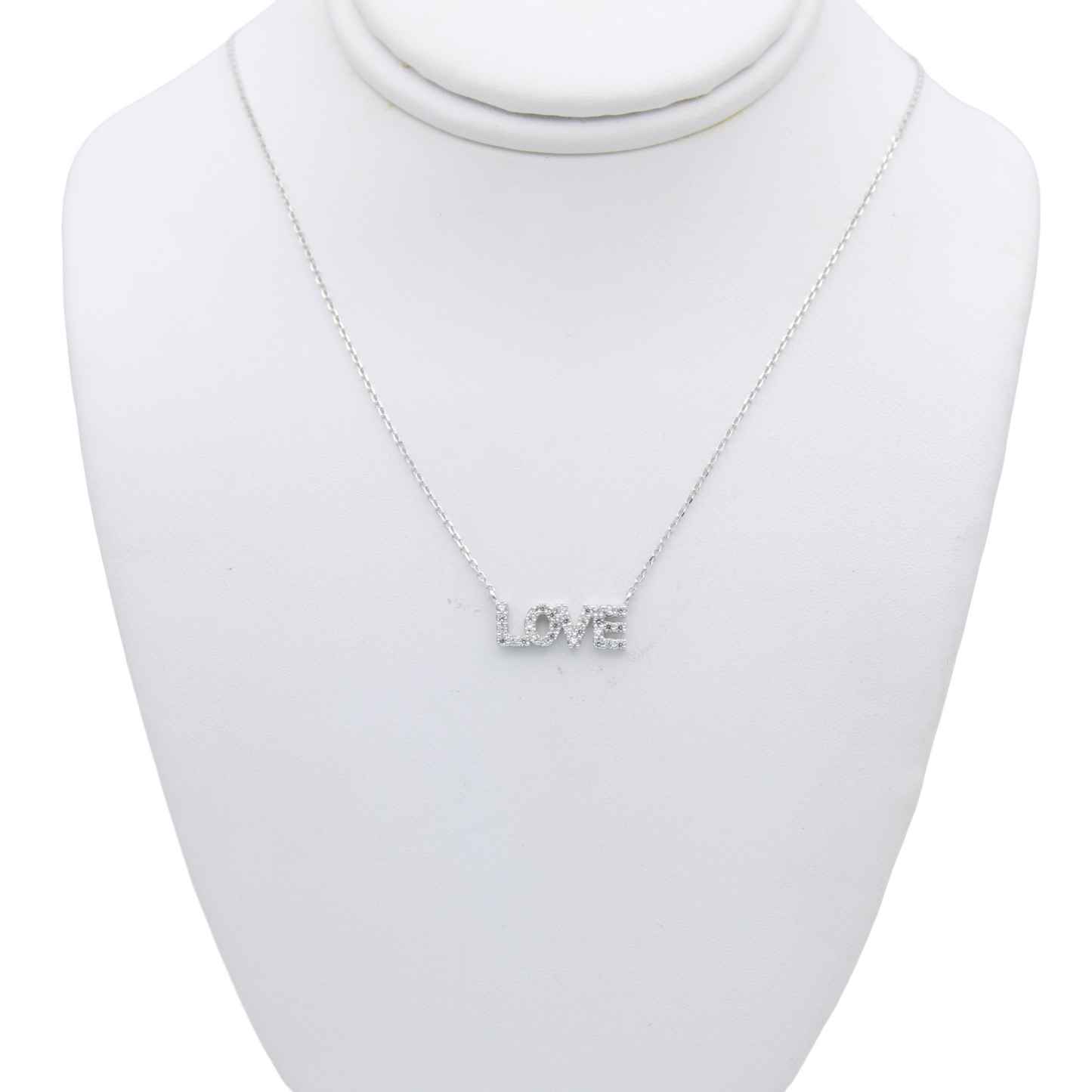 14k White CZ 'Love' Pendant