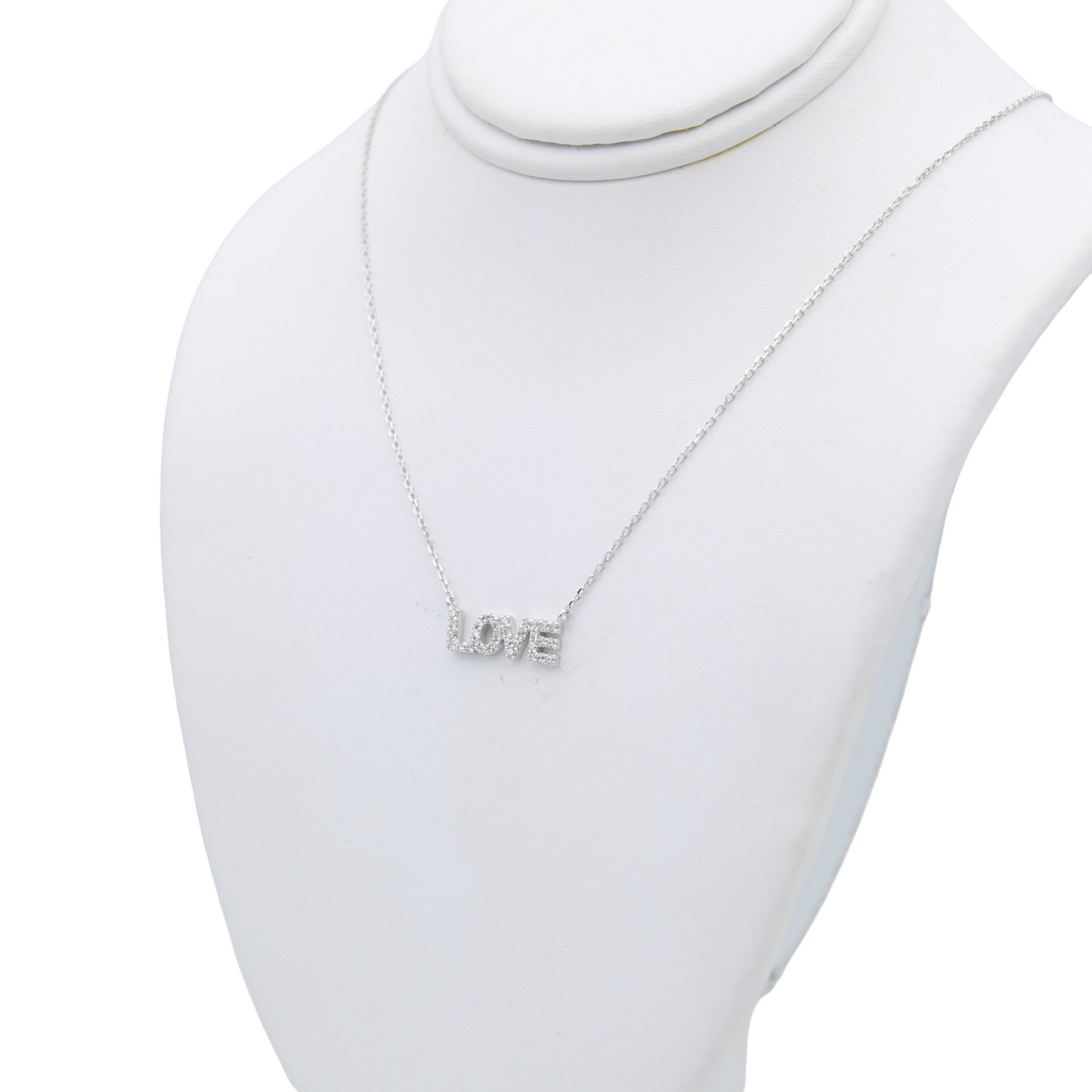14k White CZ 'Love' Pendant