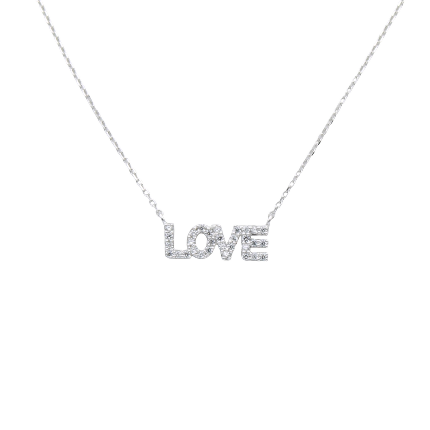 14k White CZ 'Love' Pendant