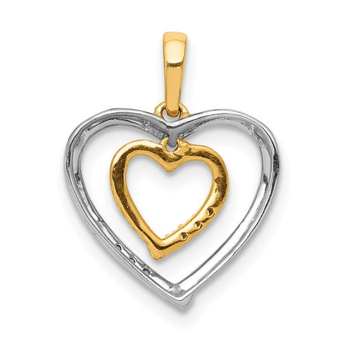 14k Two-Tone Diamond Double Heart Charm Pendant