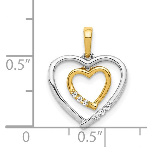 14k Two-Tone Diamond Double Heart Charm Pendant
