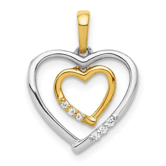 14k Two-Tone Diamond Double Heart Charm Pendant