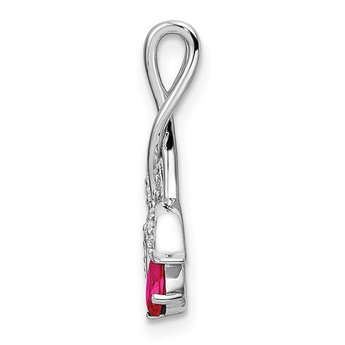 14k White Gold Ruby and Diamond Floral Pendant