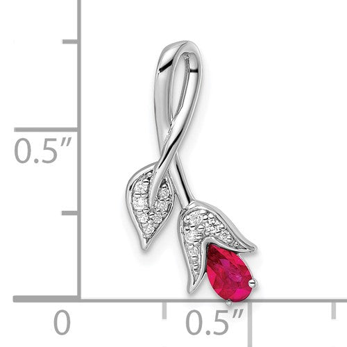 14k White Gold Ruby and Diamond Floral Pendant