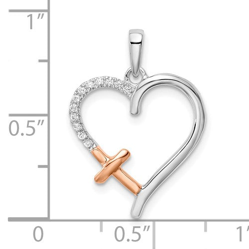 14k Two-Tone Diamond Heart with Cross Pendant