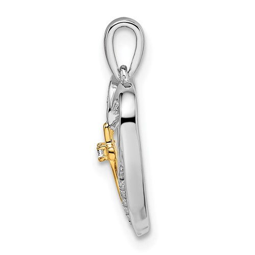 14k Two-Tone Diamond Heart w/ Cross Pendant