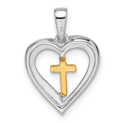 14k Two-Tone Diamond Heart w/ Cross Pendant