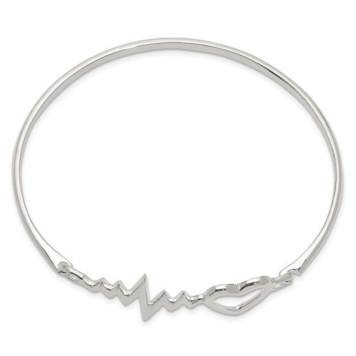 Sterling Silver Heartbeat Hinged Bangle Bracelet