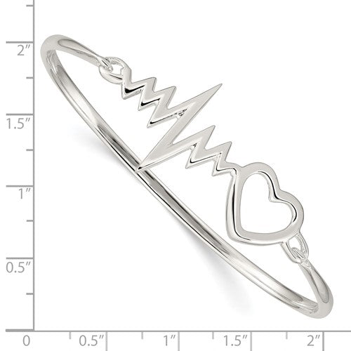 Sterling Silver Heartbeat Hinged Bangle Bracelet
