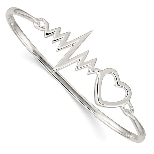 Sterling Silver Heartbeat Hinged Bangle Bracelet