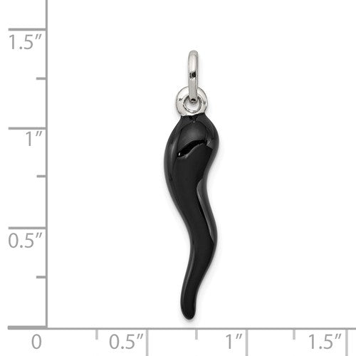 Sterling Silver Black Enamel Rhodium Plated Italian Horn Charm