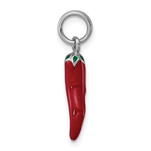 Sterling Silver Red Enamel Rhodium Plated Italian Horn Charm