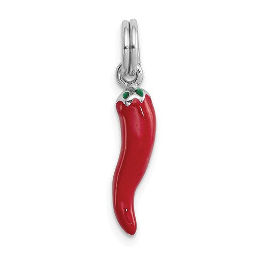 Sterling Silver Red Enamel Rhodium Plated Italian Horn Charm