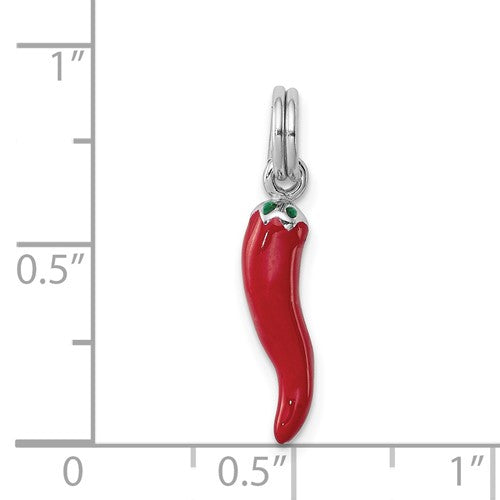 Sterling Silver Red Enamel Rhodium Plated Italian Horn Charm