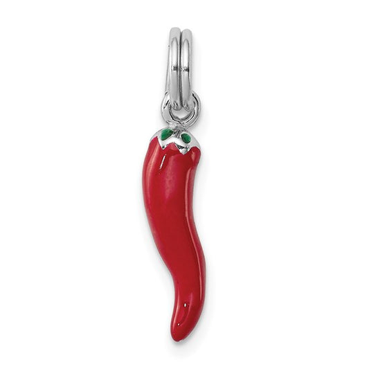 Sterling Silver Red Enamel Rhodium Plated Italian Horn Charm
