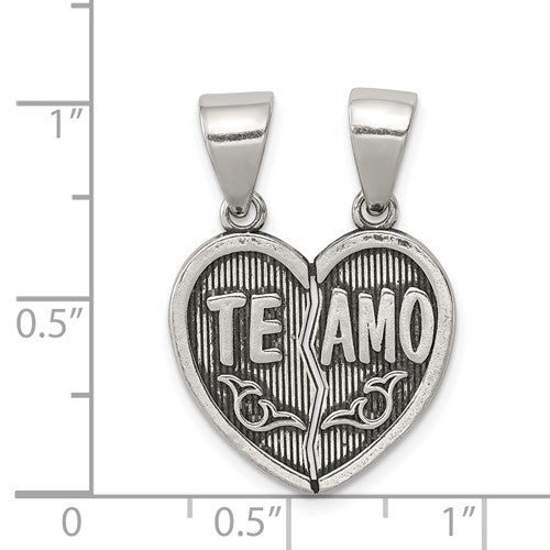 Sterling Silver Antiqued Te Amo Break Apart Heart Charm